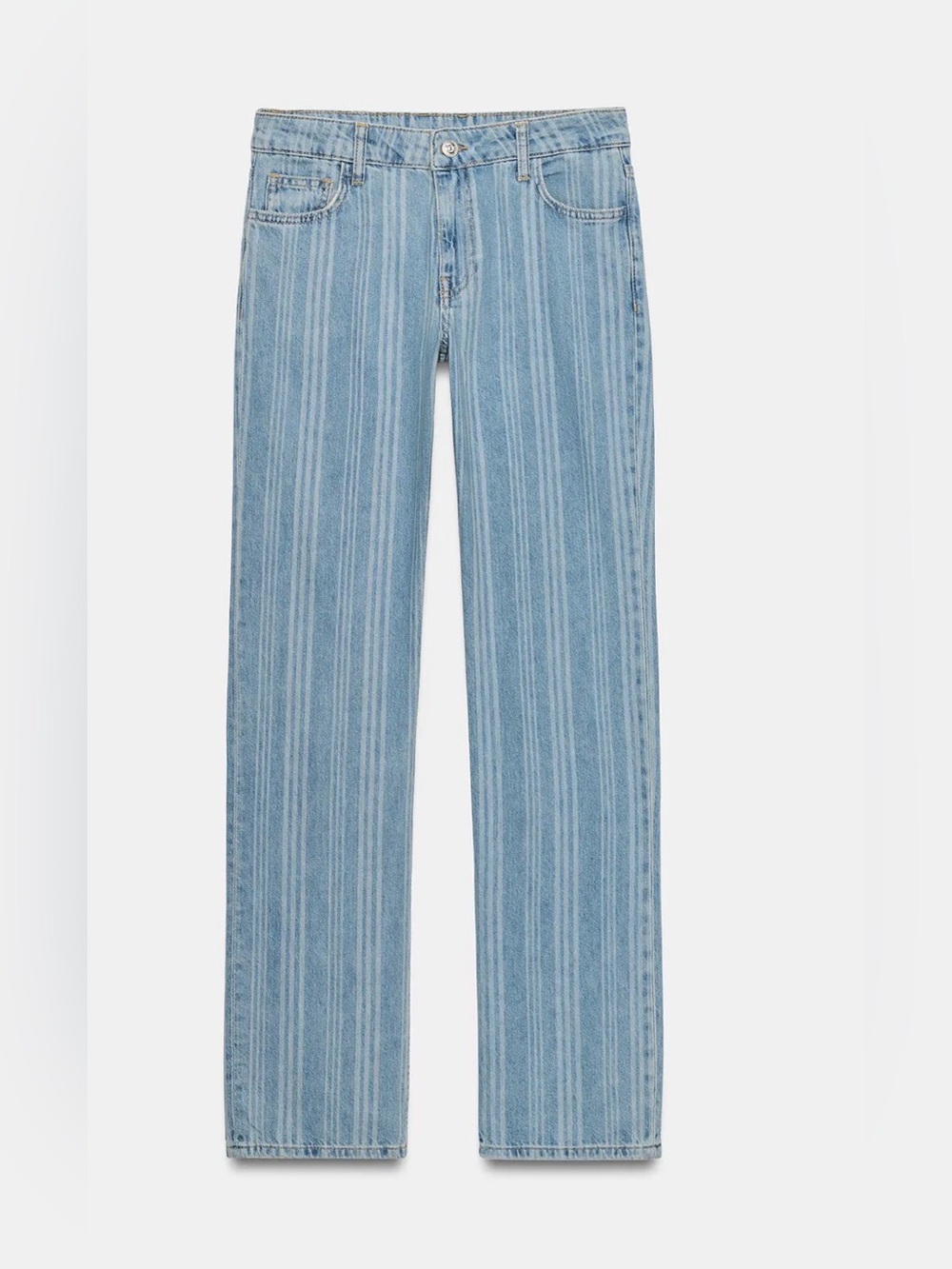 Zara Light Blue Striped Low Rise straight leg Women's Jeans